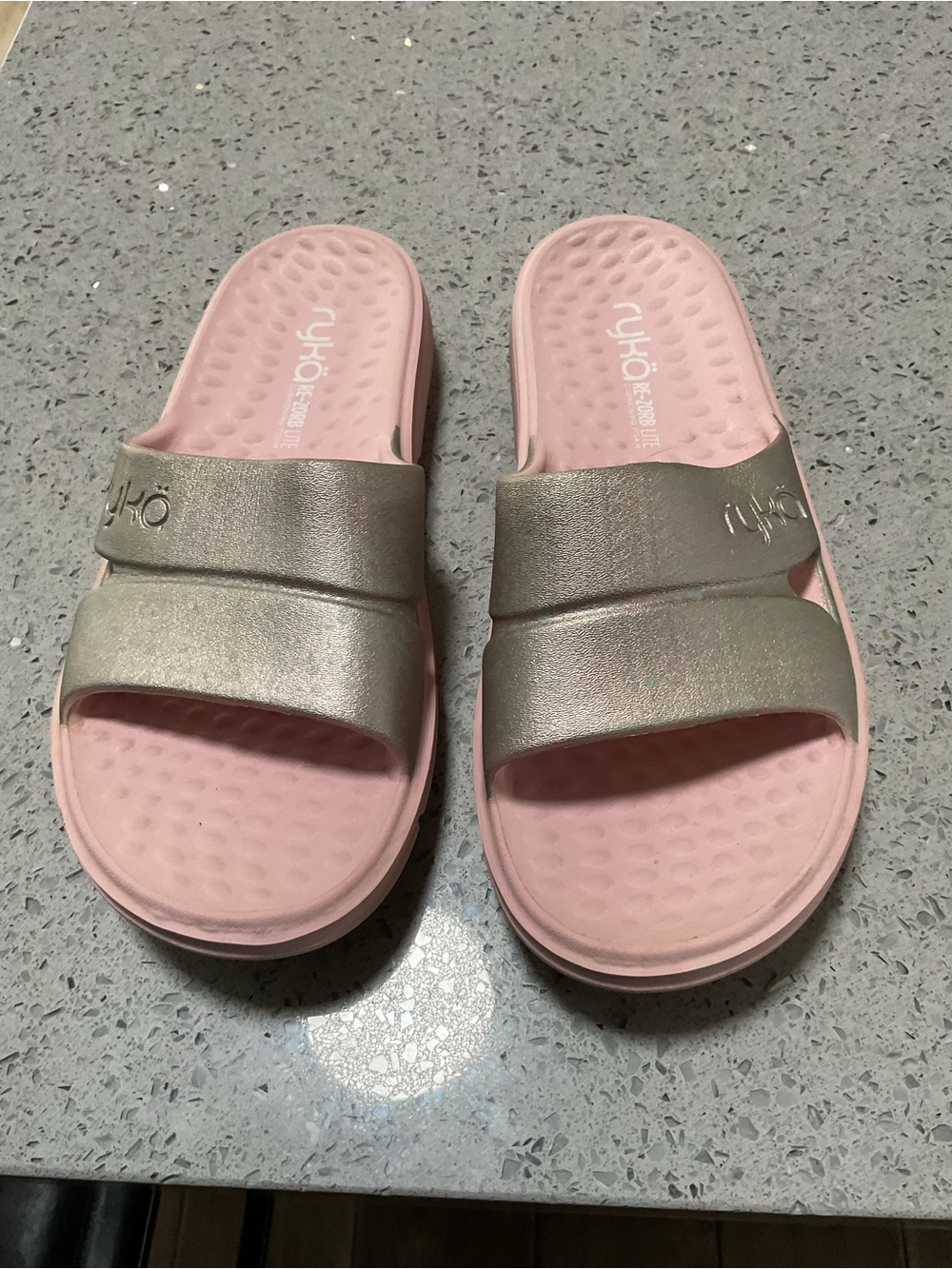 Ryka Pink and Metallic Slide Sandals Size 7